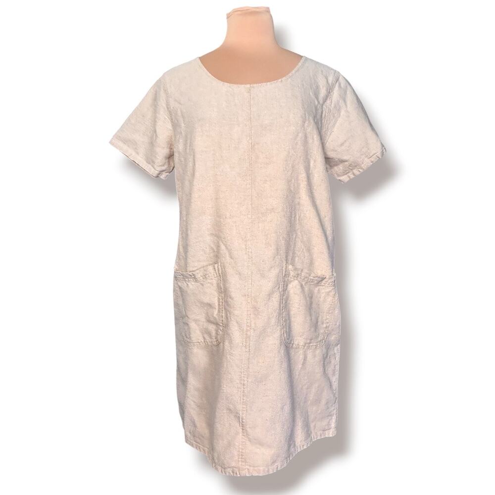 Vintage Linen Cotton Dress 90s Minimalist Casual Natural Fiber Lagenlook Summer